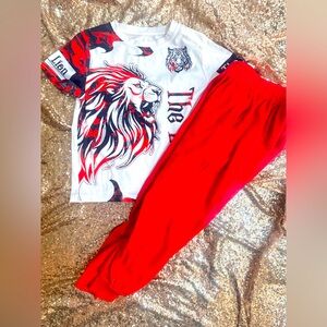 SHEIN Red and White Lion Graphic boys Set 7Y